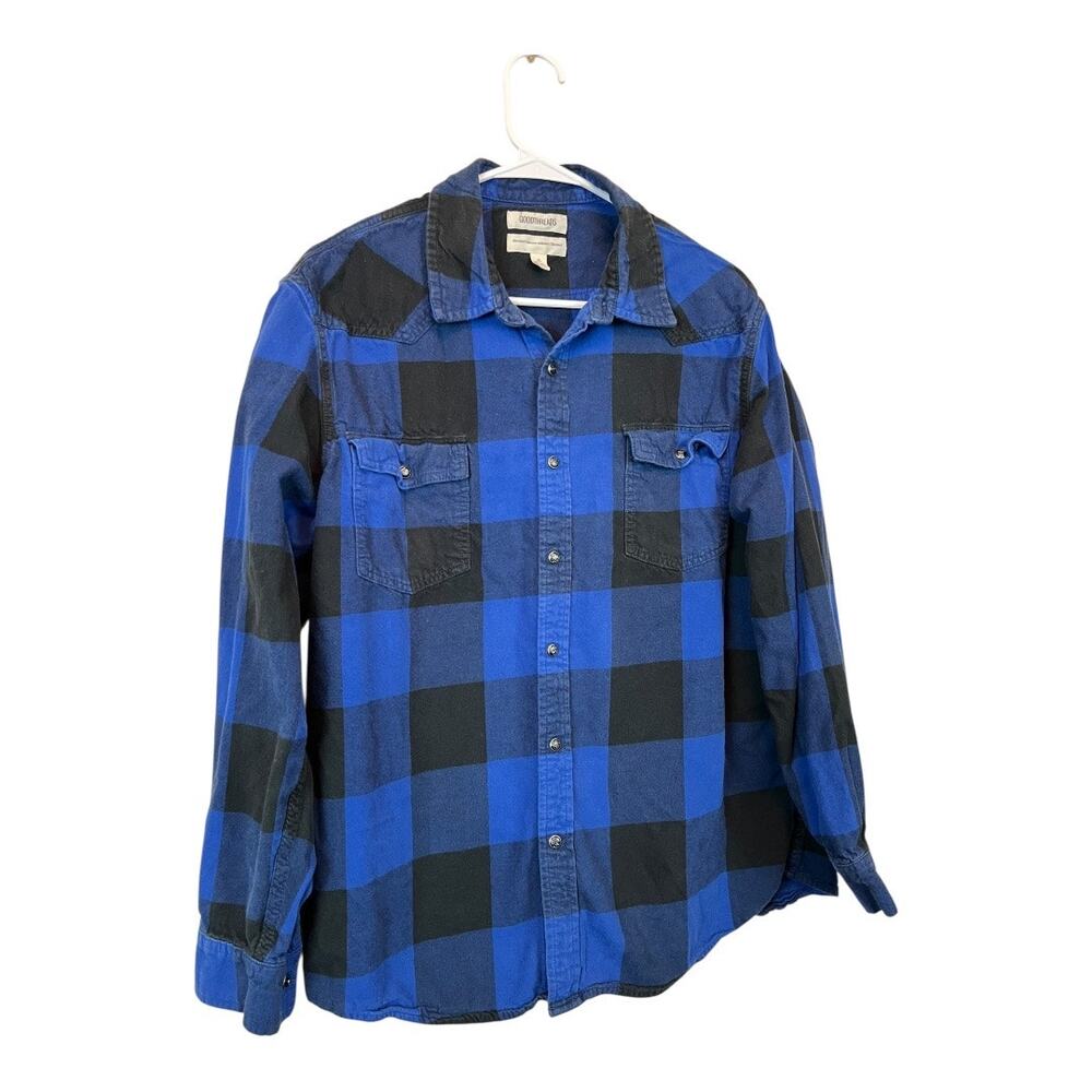 Mens Grunge Flannel Shirt Button Down Distressed Gorpcore Utility XL Blue - Picture 4 of 8